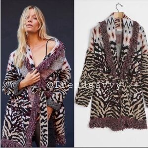 ANTHROPOLOGIE FRINGED WRAPPED CARDIGAN SWEATER JACKET COAT TOP BLACK NWT